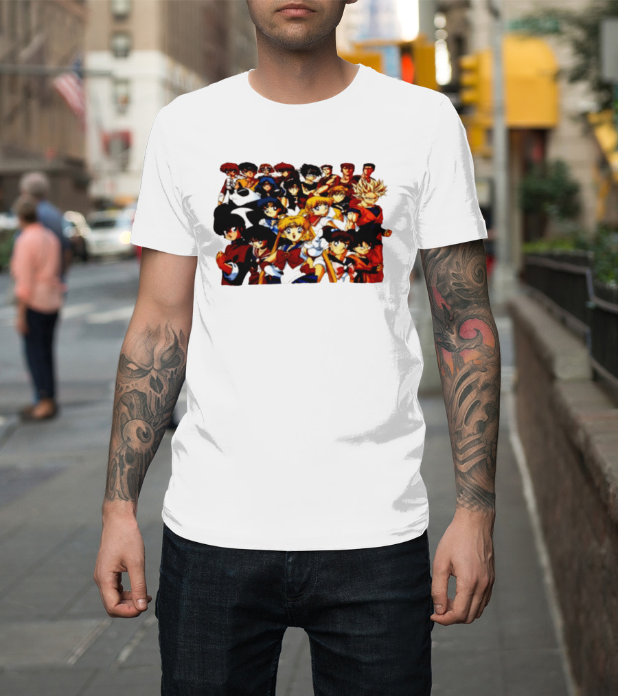 Anime Collage 9 Cartoon Sailor Moon Dragon Ball Z Characters T-Shirt