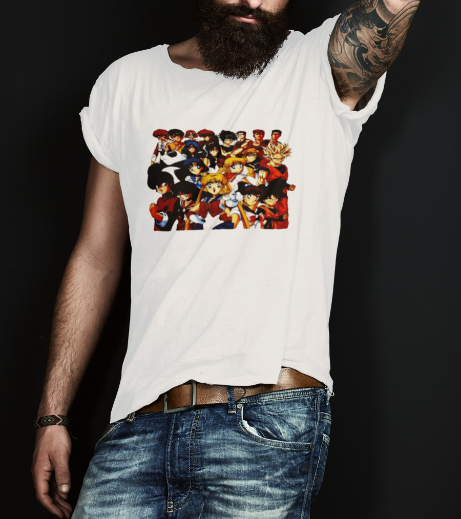 Anime Collage 9 Cartoon Sailor Moon Dragon Ball Z Characters T-Shirt