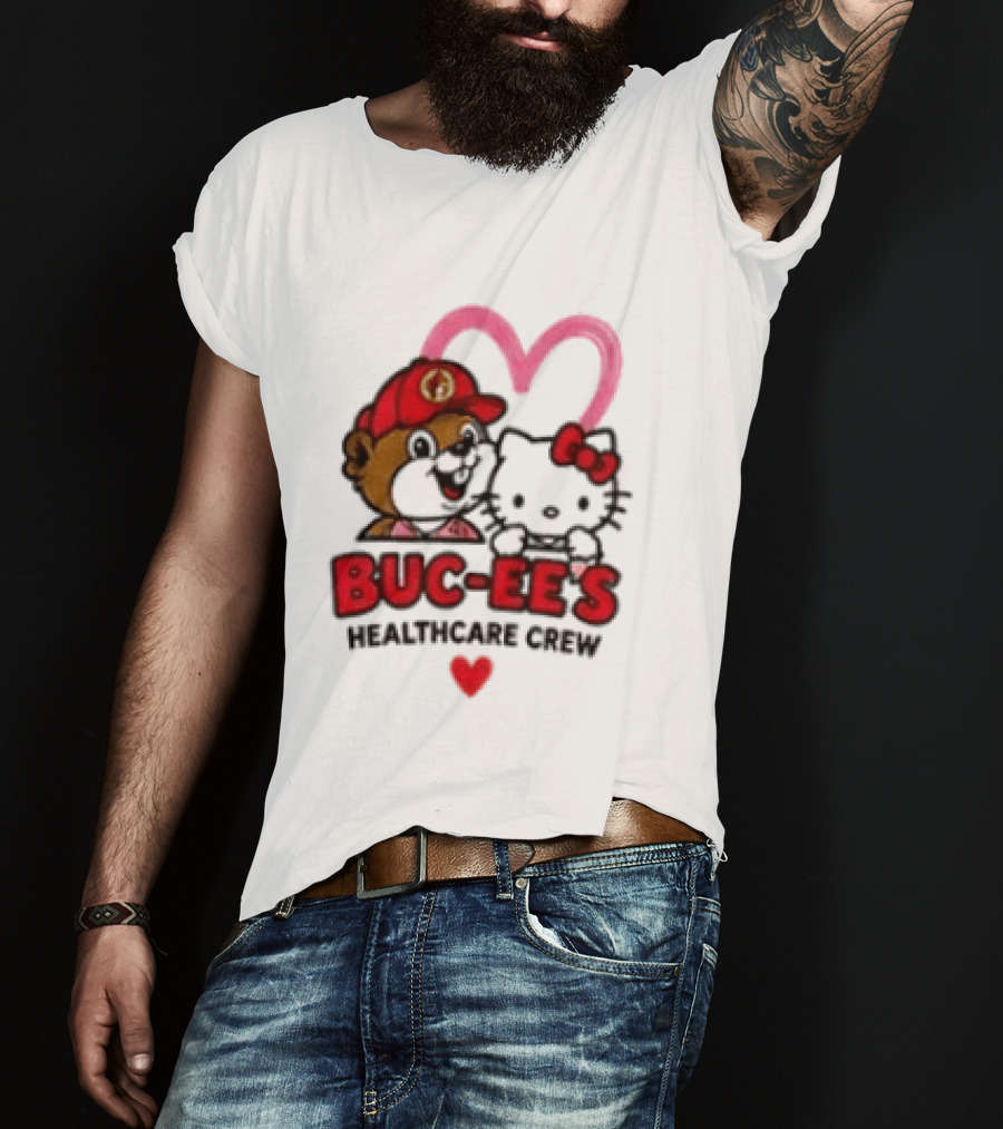 Buc Ee's Hello Kitty Caring Hearts Healthcare Crew T-Shirt