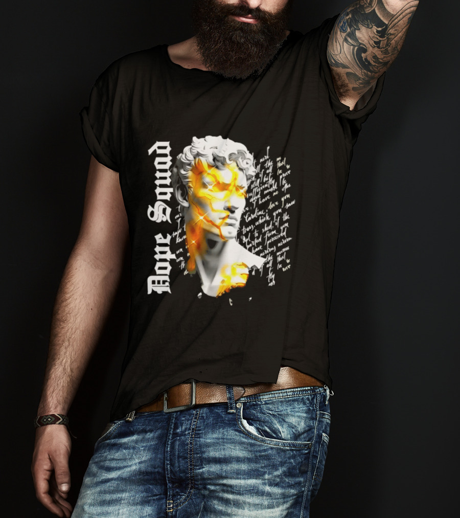 Dope Squad Greek Statue Golden Cracks Text Overlay T-Shirt