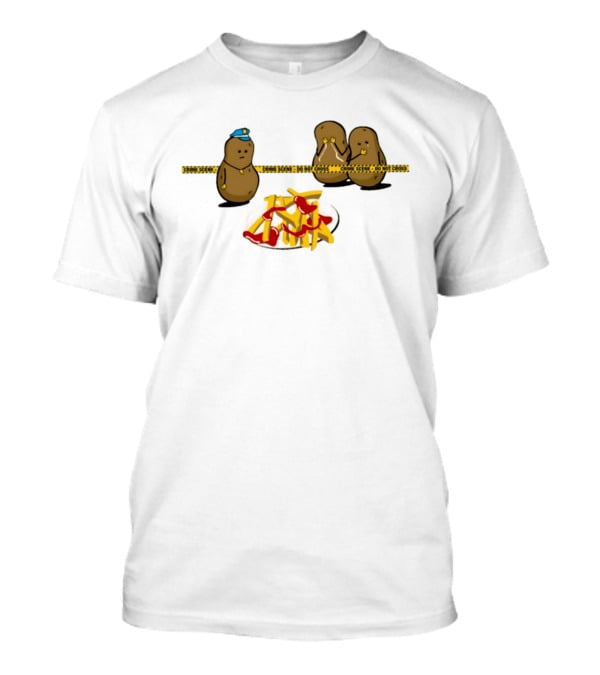 Crime Scene Do Not Cross Potato Fries Funny Cartoon Mash Up T-Shirt