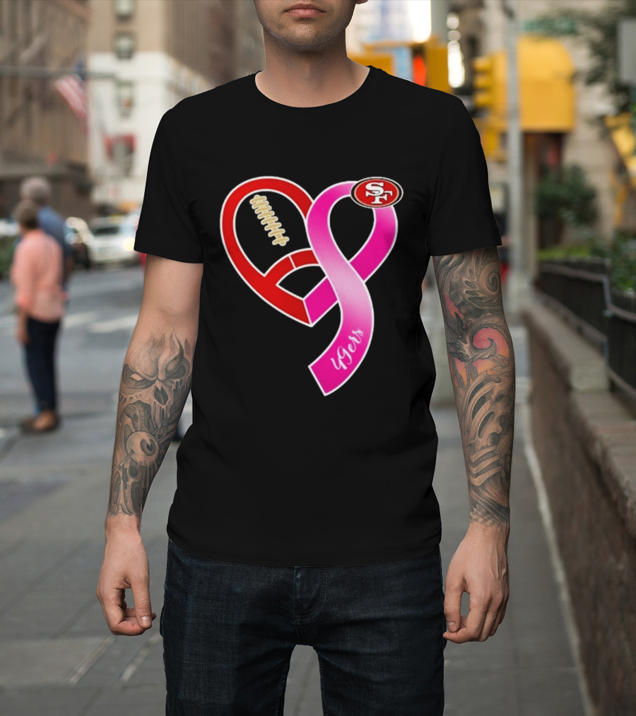San Francisco 49ers Pink Ribbon Heart Breast Cancer Awareness 2026 T-Shirt
