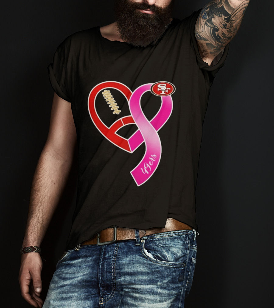 San Francisco 49ers Pink Ribbon Heart Breast Cancer Awareness 2026 T-Shirt