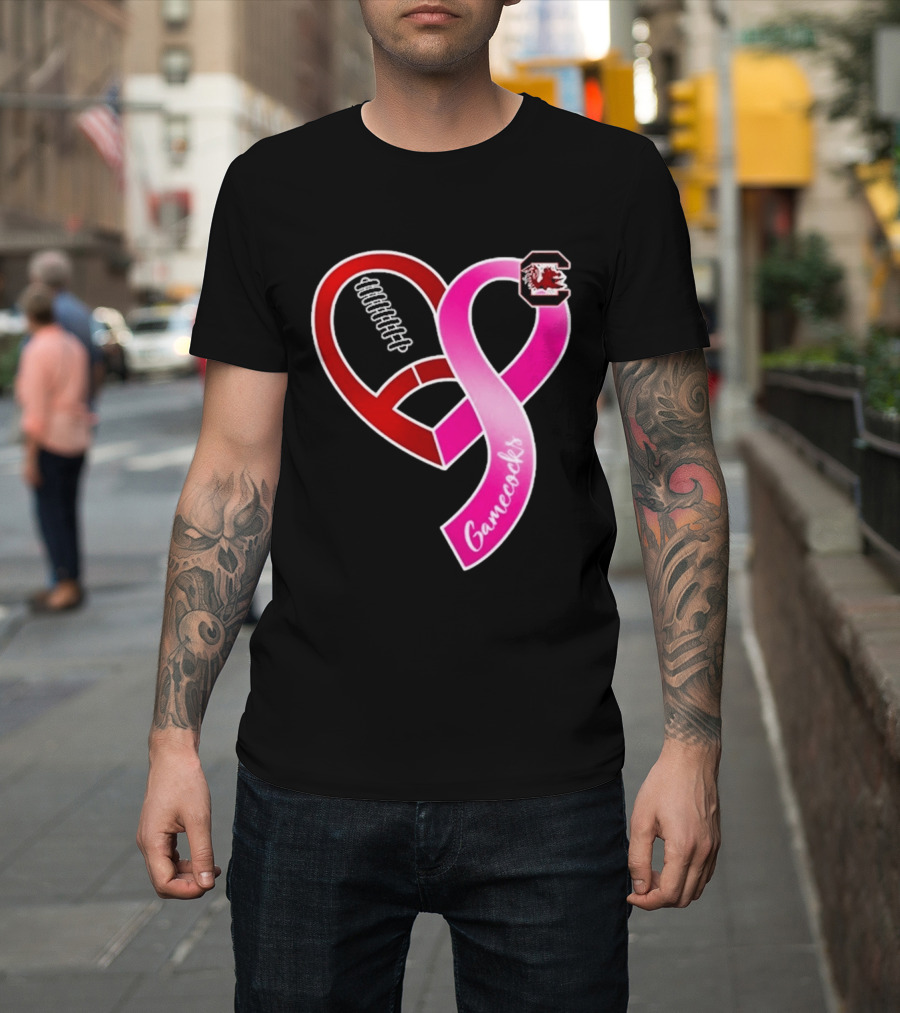 South Carolina Gamecocks Breast Cancer Awareness Ribbon Heart 2026 T-Shirt