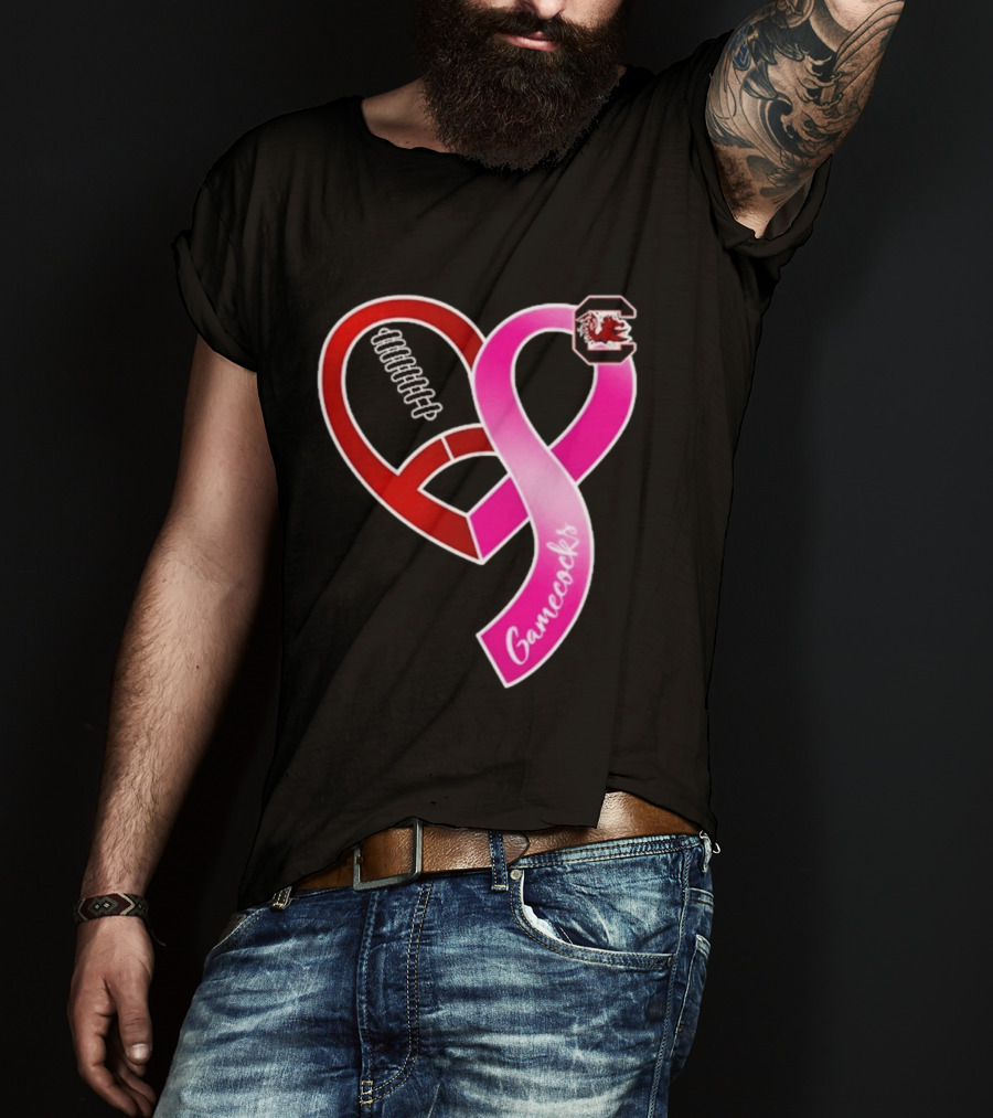 South Carolina Gamecocks Breast Cancer Awareness Ribbon Heart 2026 T-Shirt