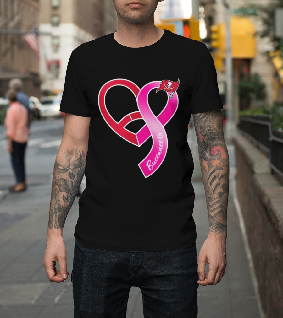 Tampa Bay Buccaneers Heart Ribbon Breast Cancer Awareness 2026 Flag T-Shirt