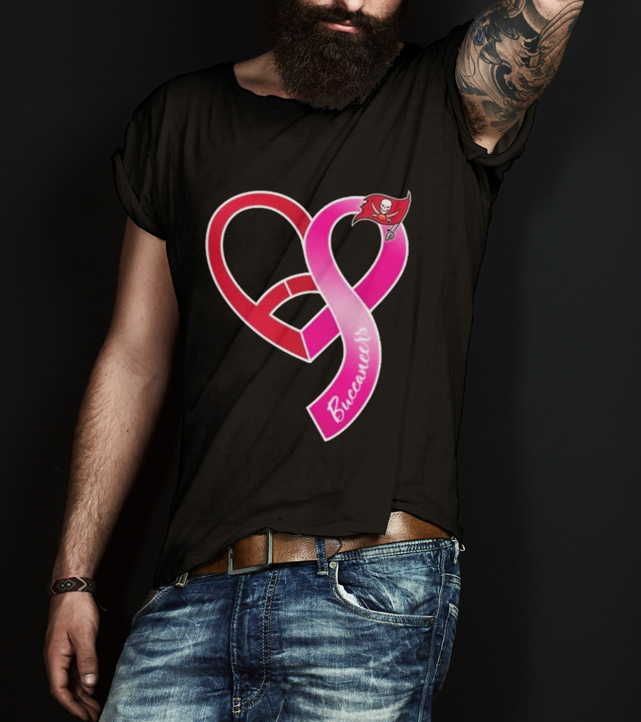 Tampa Bay Buccaneers Heart Ribbon Breast Cancer Awareness 2026 Flag T-Shirt
