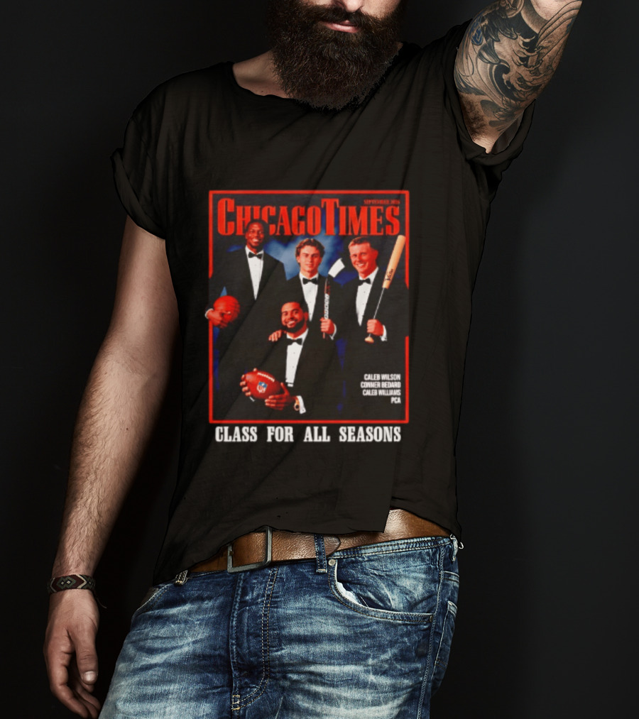 Chicago Times September 2023 Caleb Wilson Conner Bedard Caleb Williams Football Bat Sports Class Season T-Shirt