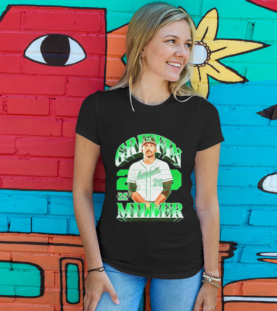 Marshall Thundering Herd NCAA Baseball Griffin Miller 20 Player Image T-Shirt