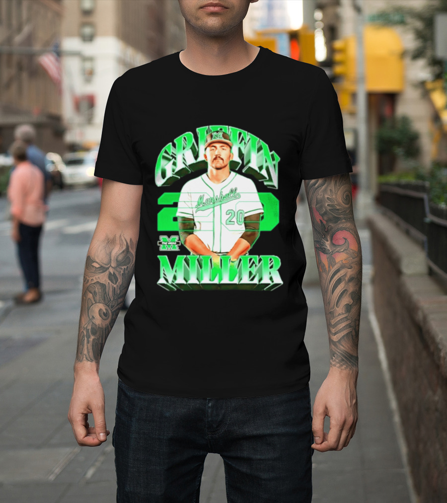 Marshall Thundering Herd NCAA Baseball Griffin Miller 20 Player Image T-Shirt