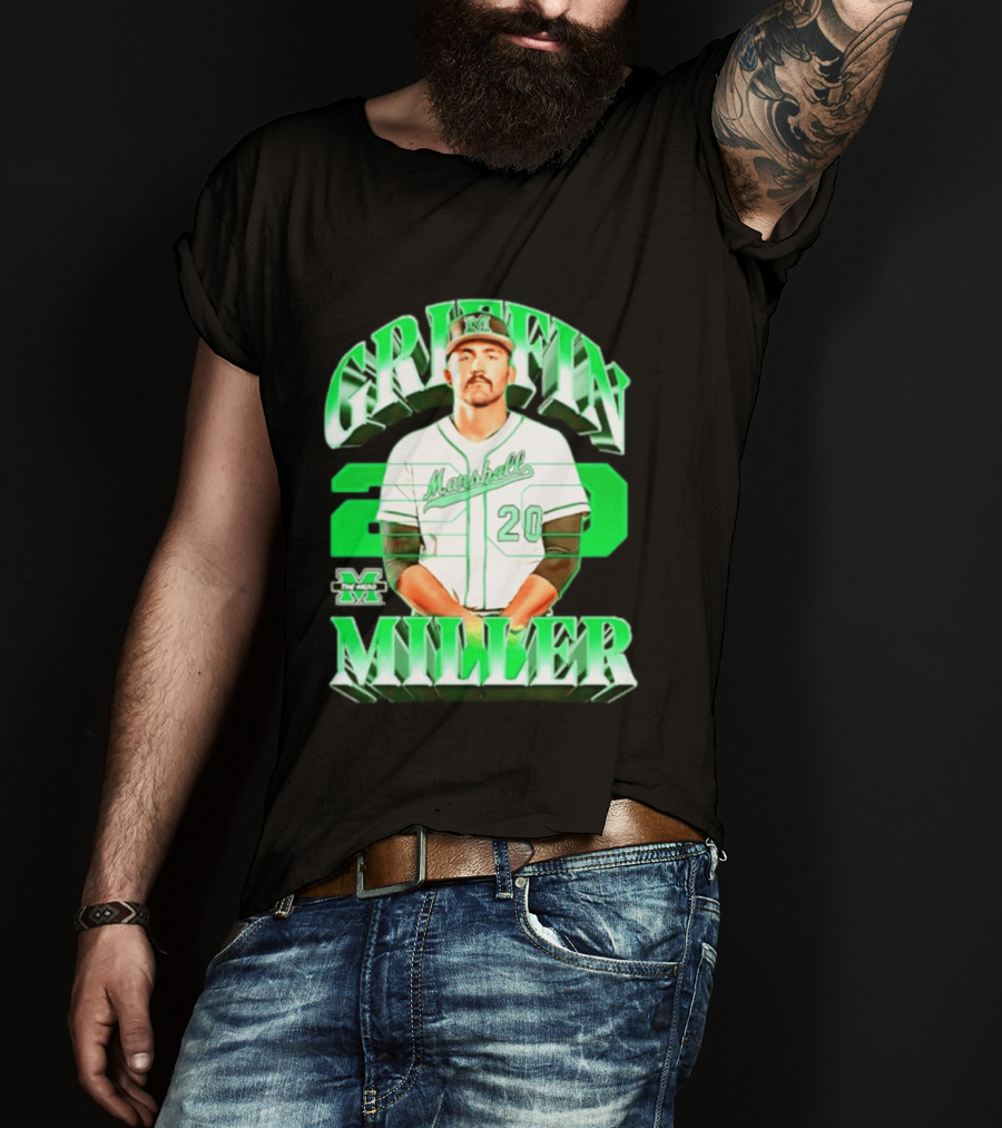 Marshall Thundering Herd NCAA Baseball Griffin Miller 20 Player Image T-Shirt