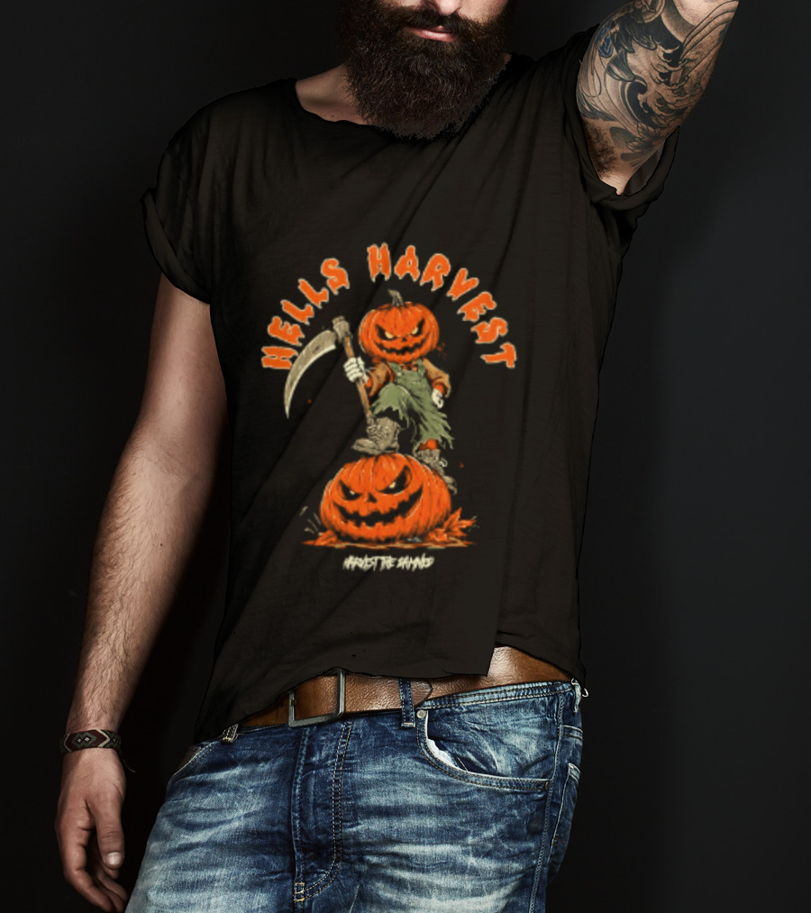 Hells Harvest Pumpkin Reaper Halloween Harvest The Damned T-Shirt