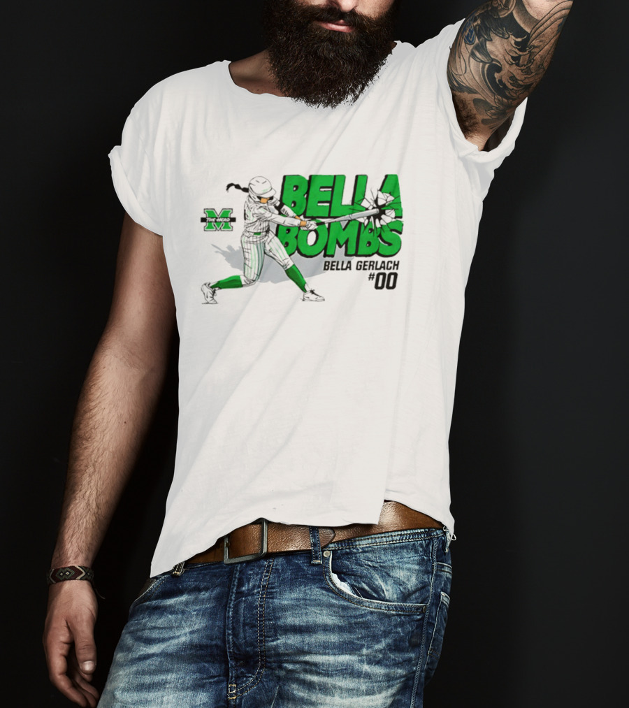 Marshall Thundering Herd Bella Bombs Bella Gerlach #00 NCAA Softball T-Shirt