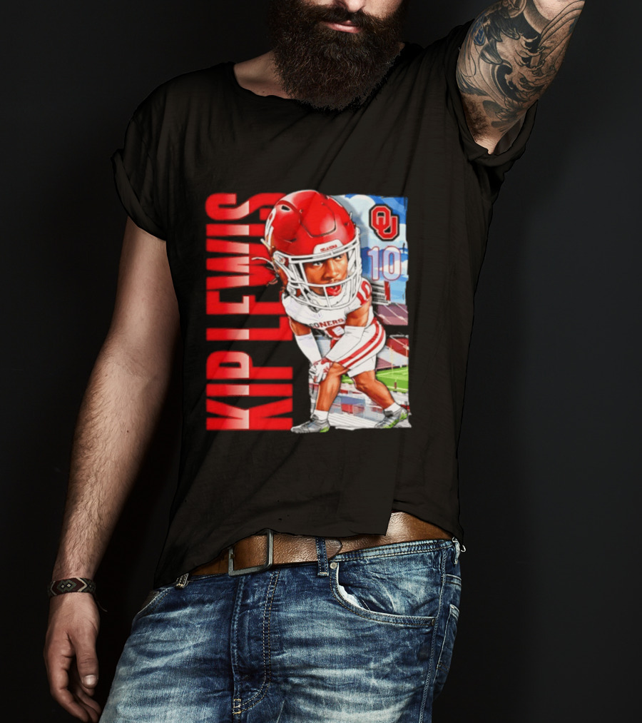 Kip Lewis 10 Oklahoma Sooners NCAA Football Player Caricature T-Shirt