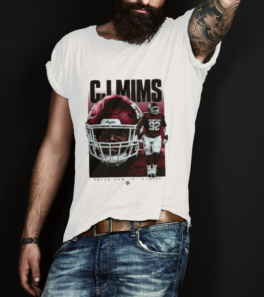 CJ Mims 92 Texas A&M Football NCAA Player T-Shirt