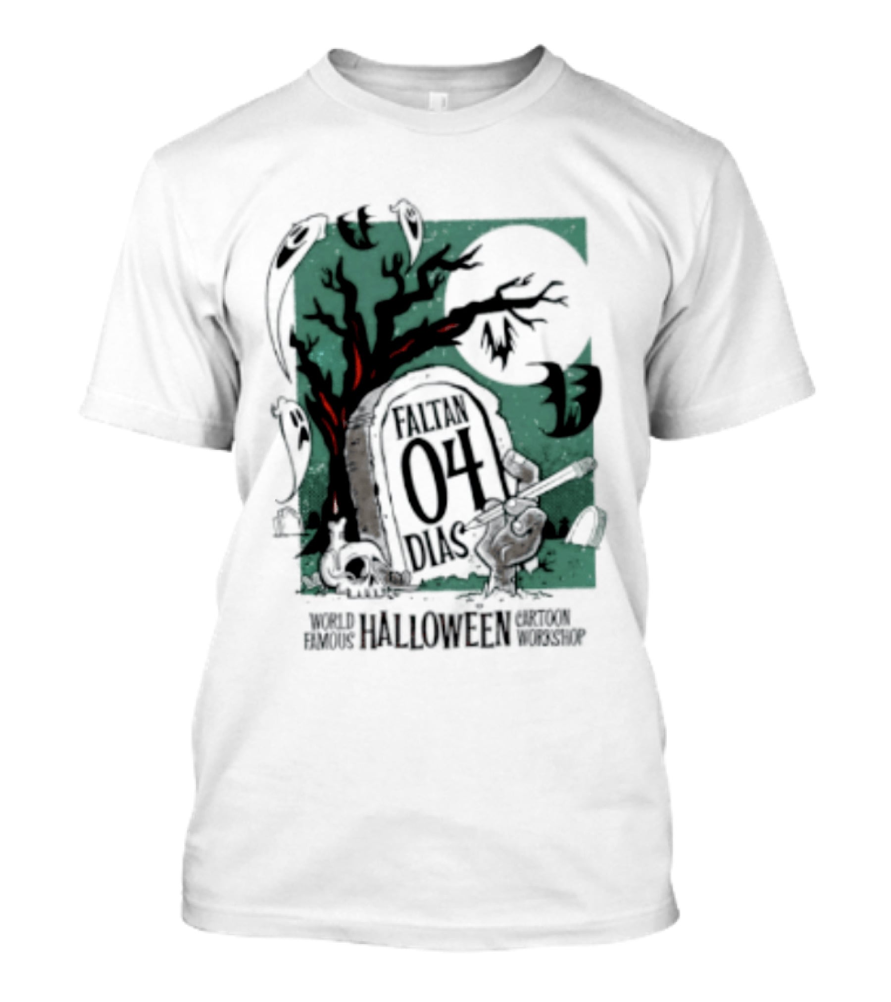 Faltan 04 Dias World Famous Halloween Cartoon Workshop Spooky Tree And Bats T-Shirt