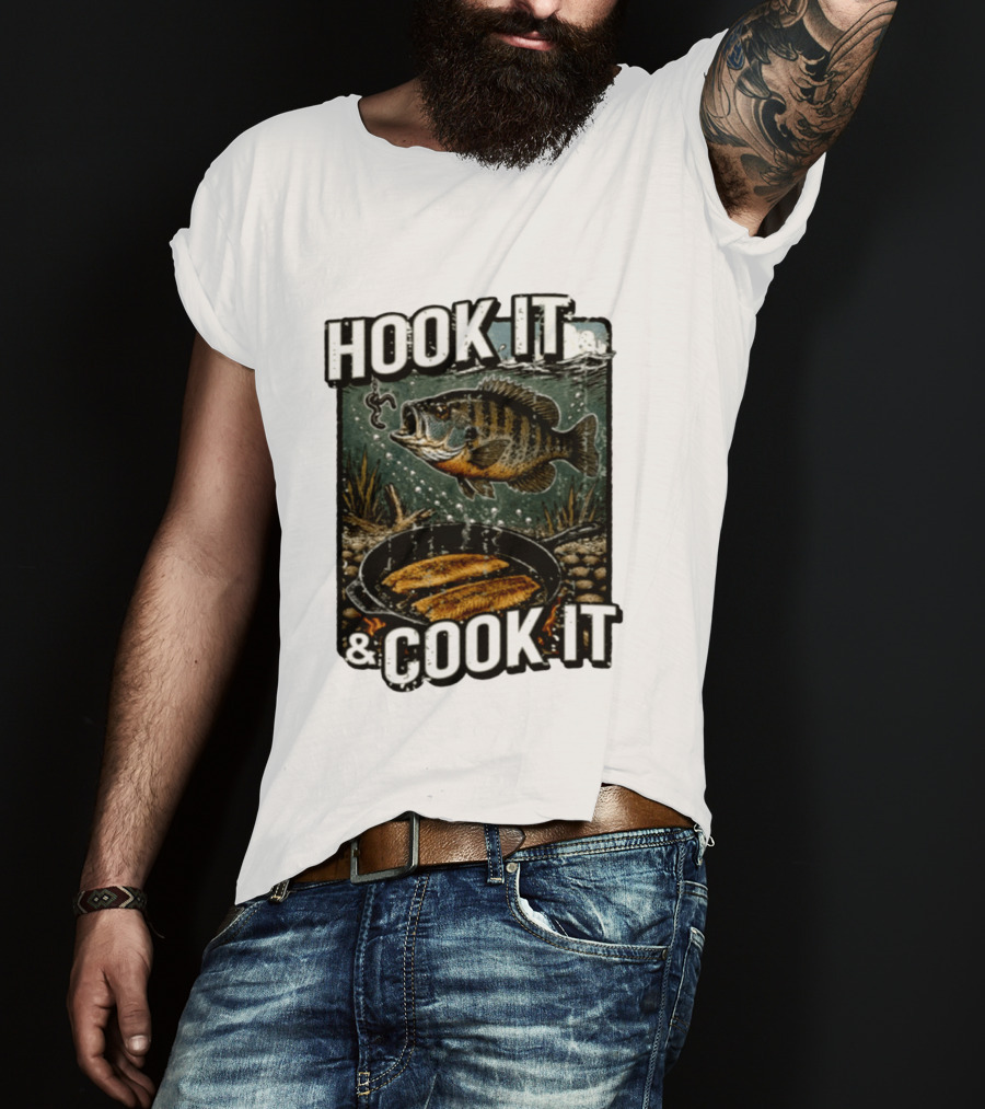 Hook It And Cook It Fishing Panfish Cast Iron Skillet T-Shirt