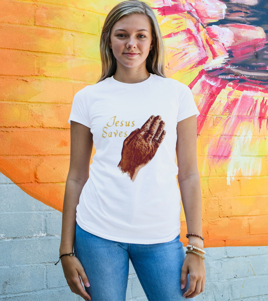 Jesus Saves Praying Hands Religious Faith Christian T-Shirt