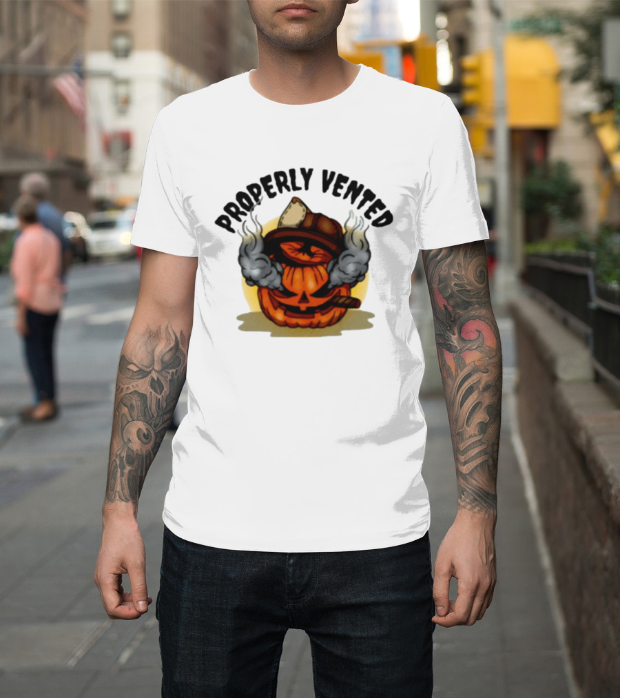 Properly Vented Firefighter Pumpkin Halloween Smoky Jack O' Lantern T-Shirt