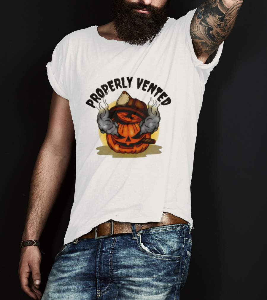 Properly Vented Firefighter Pumpkin Halloween Smoky Jack O' Lantern T-Shirt