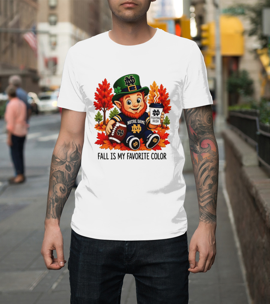 Notre Dame Fighting Irish Leprechaun Fall Is My Favorite Color Football T-Shirt