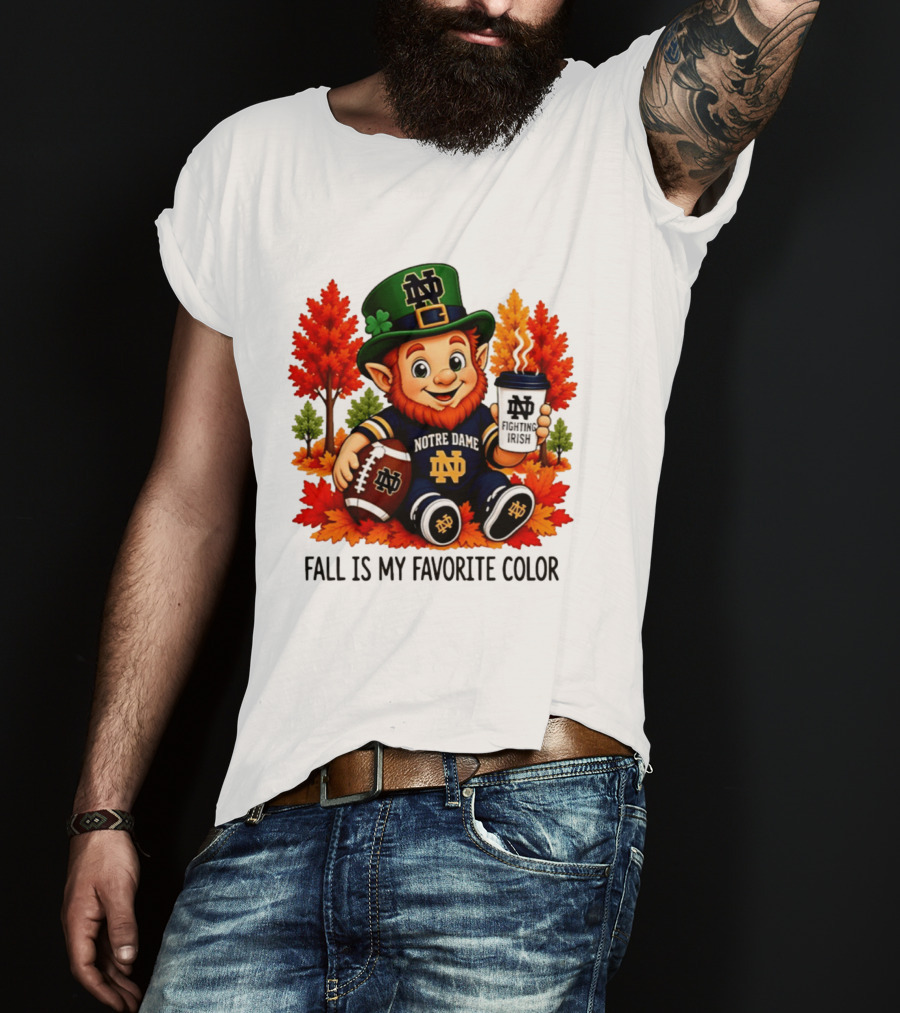 Notre Dame Fighting Irish Leprechaun Fall Is My Favorite Color Football T-Shirt