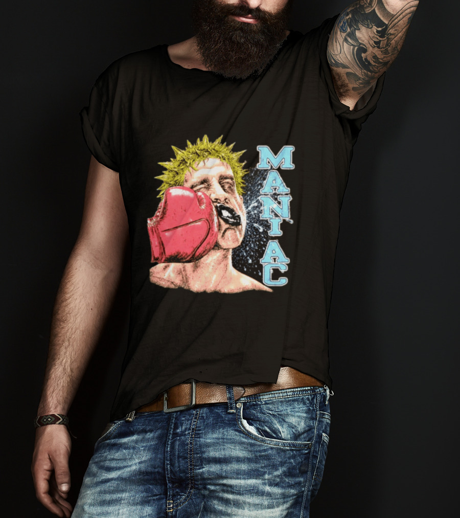 Maniac Boxer Punching Face With Red Glove And Spiky Green Hair T-Shirt