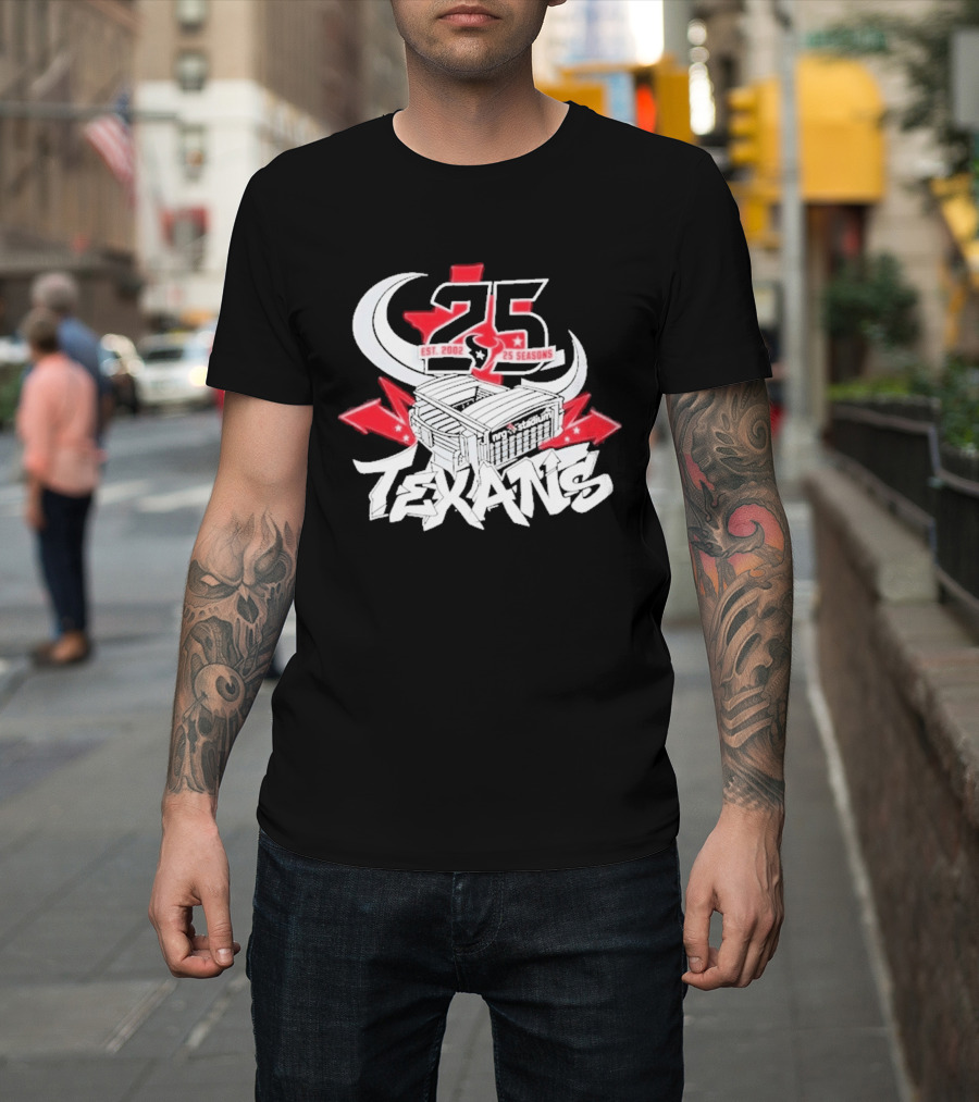 Est 2002 Texans 25 Seasons Stadium Horns Banners T-Shirt