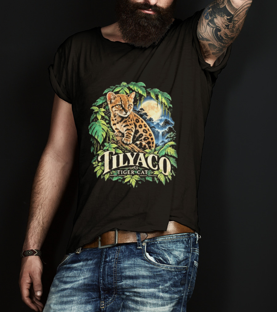 Tilyaco Tiger Cat Jungle Moonlit Scene T-Shirt