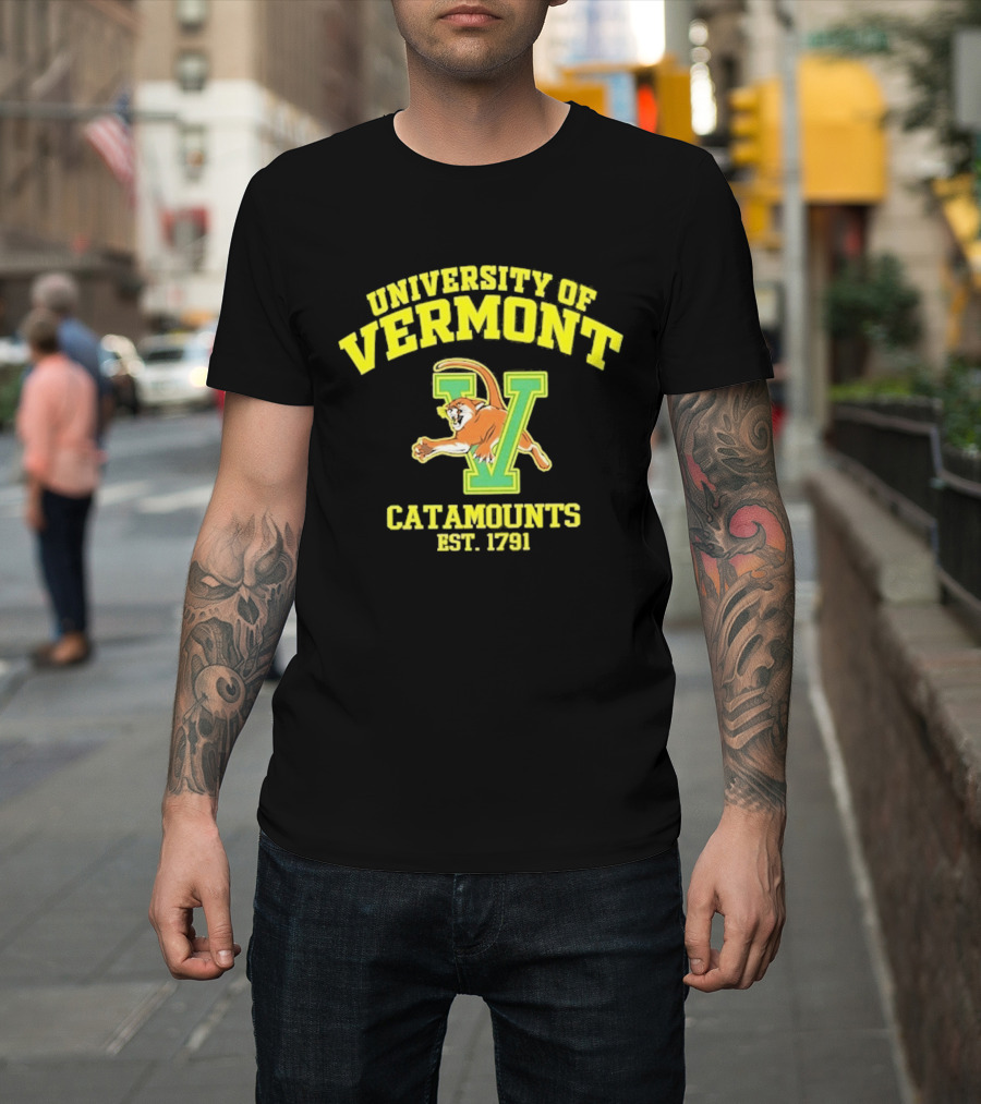 University Of Vermont Catamounts Est 1791 Iconic V Symbol With Panther T-Shirt