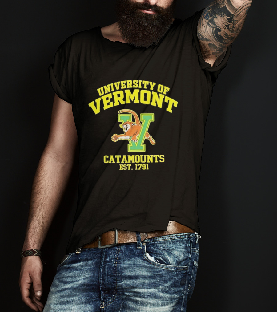 University Of Vermont Catamounts Est 1791 Iconic V Symbol With Panther T-Shirt