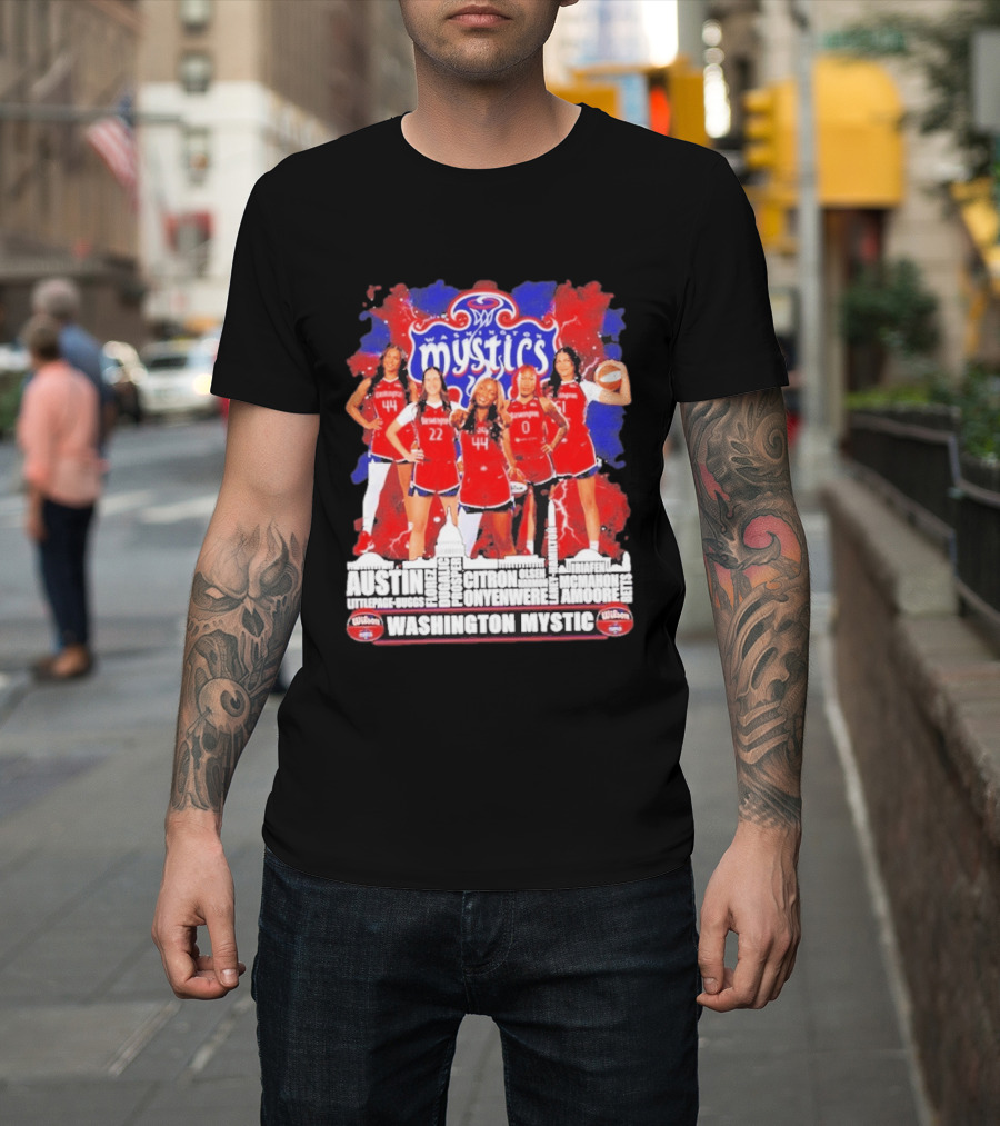 Washington Mystics Roster WNBA Basketball Skyline Austin Littlepage Buggs Poole Citron Onyenwere Amihere Olsen McMahon Amooore T-Shirt