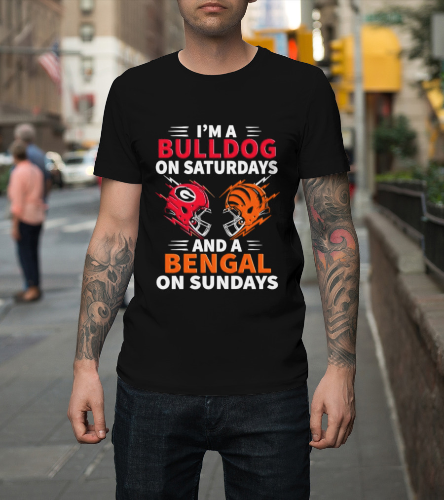 I'm A Bulldog On Saturdays And A Bengal On Sundays Football Helmets T-Shirt