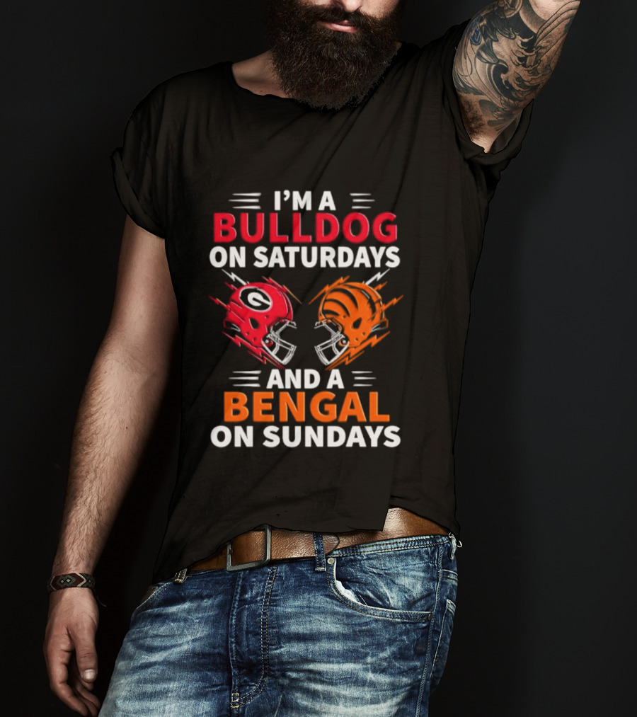 I'm A Bulldog On Saturdays And A Bengal On Sundays Football Helmets T-Shirt