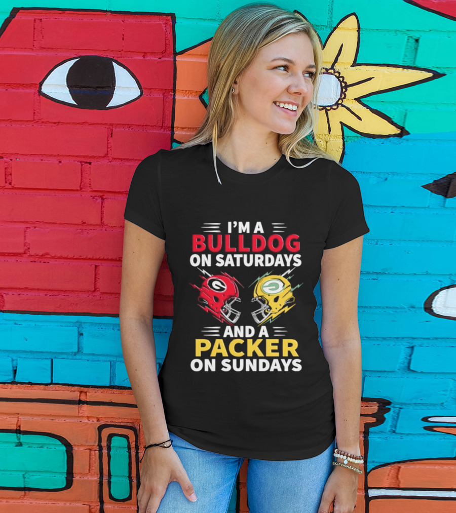 I'm A Bulldog On Saturdays And A Packer On Sundays Football Helmets T-Shirt