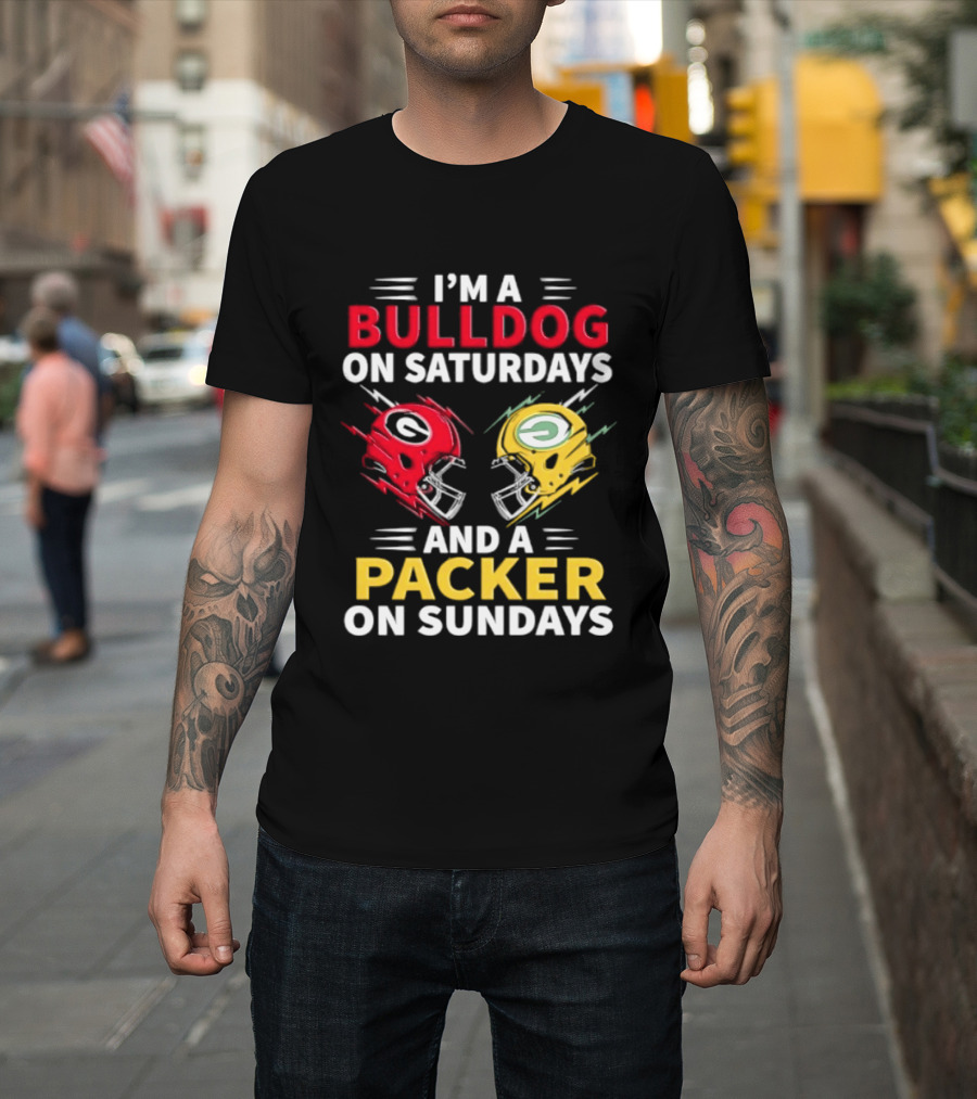 I'm A Bulldog On Saturdays And A Packer On Sundays Football Helmets T-Shirt
