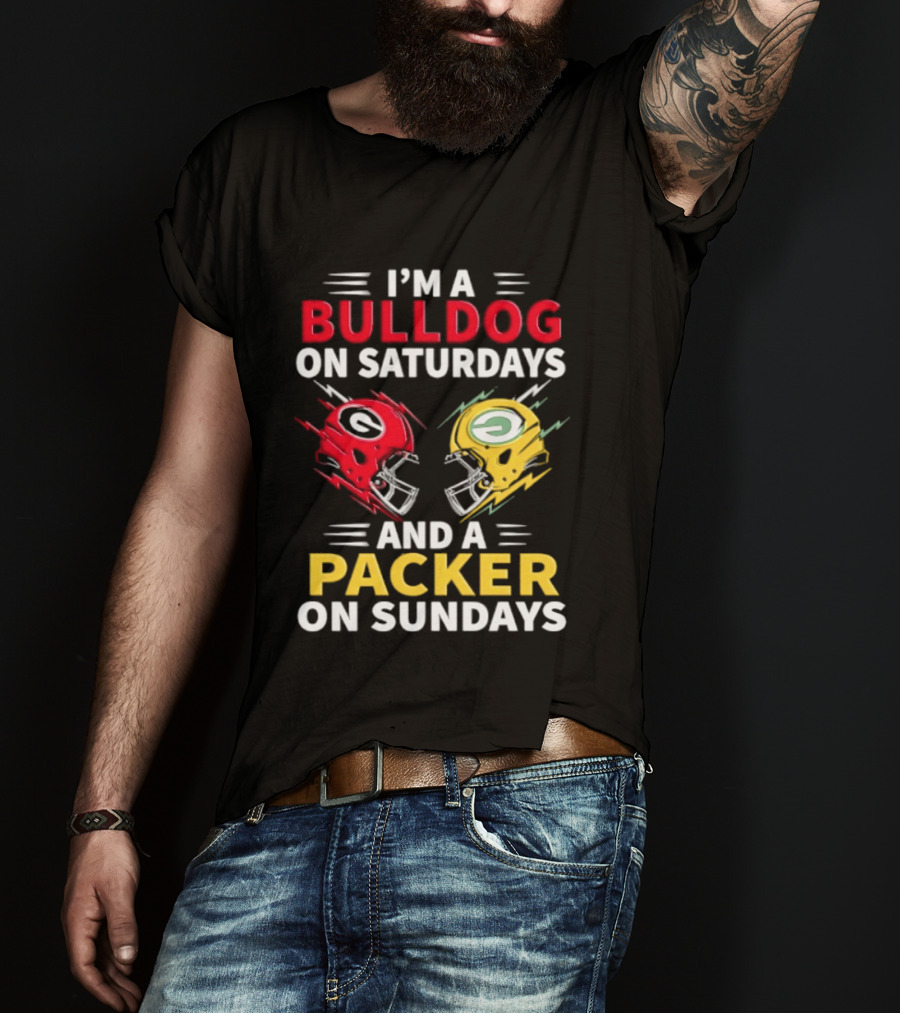 I'm A Bulldog On Saturdays And A Packer On Sundays Football Helmets T-Shirt