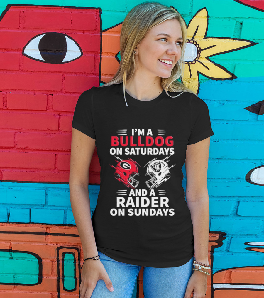 I'm A Bulldog On Saturdays And A Raider On Sundays Helmet Football T-Shirt