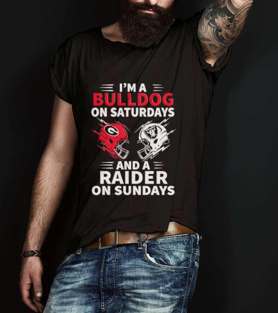I'm A Bulldog On Saturdays And A Raider On Sundays Helmet Football T-Shirt