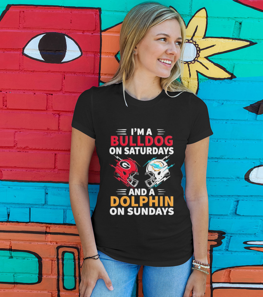I'm A Bulldog On Saturdays And A Dolphin On Sundays Football Helmets T-Shirt