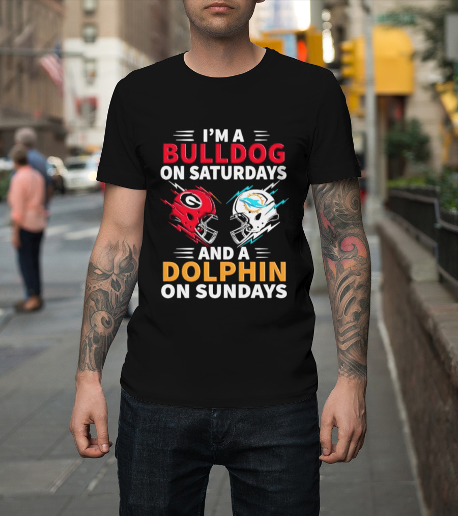 I'm A Bulldog On Saturdays And A Dolphin On Sundays Football Helmets T-Shirt