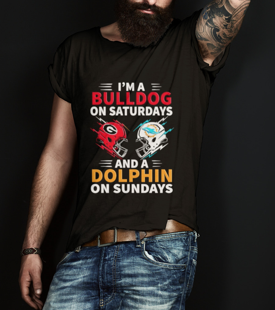 I'm A Bulldog On Saturdays And A Dolphin On Sundays Football Helmets T-Shirt