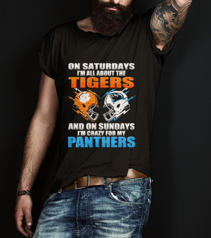 On Saturdays I'm All About The Tigers On Sundays I'm Crazy For My Panthers Football Helmet T-Shirt