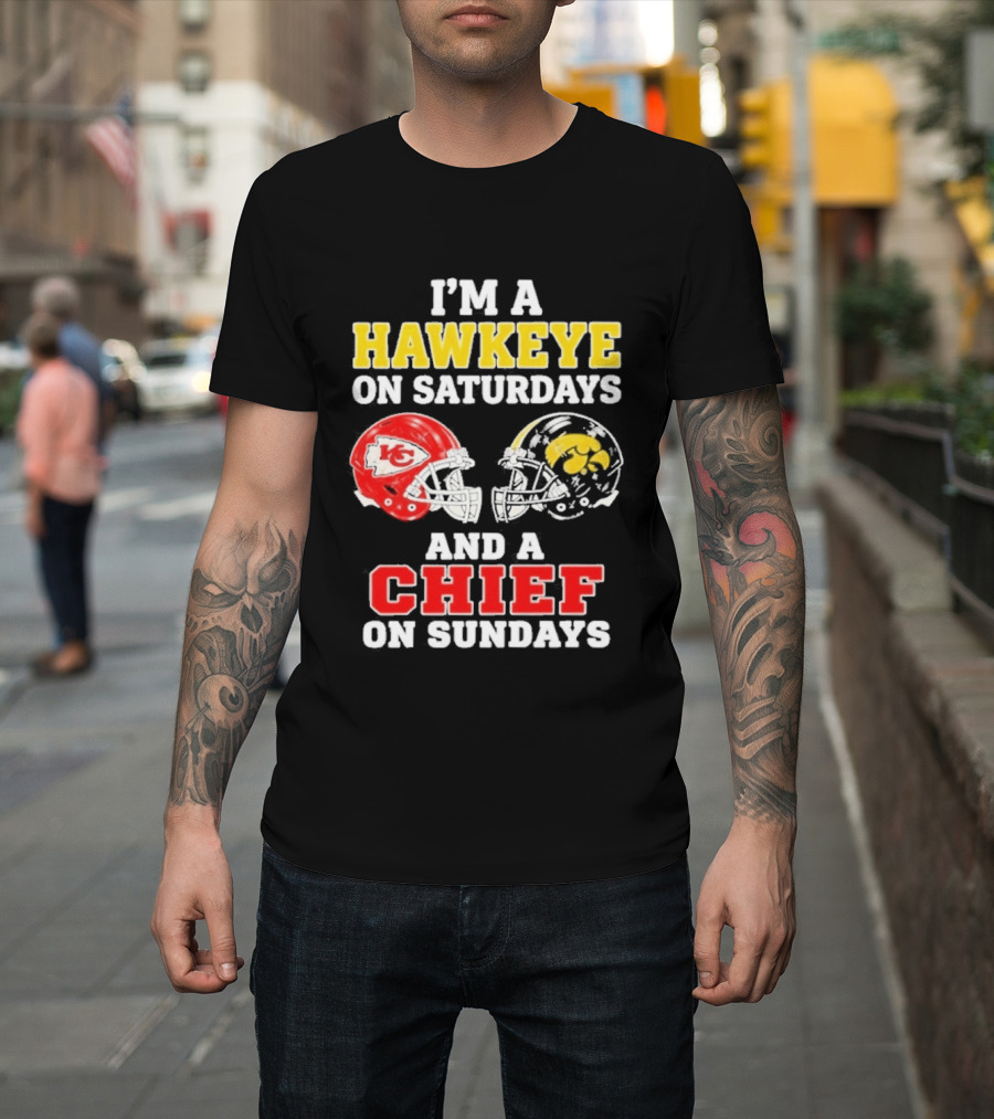 I'm A Hawkeye On Saturdays And A Chief On Sundays Helmet Head To Head T-Shirt