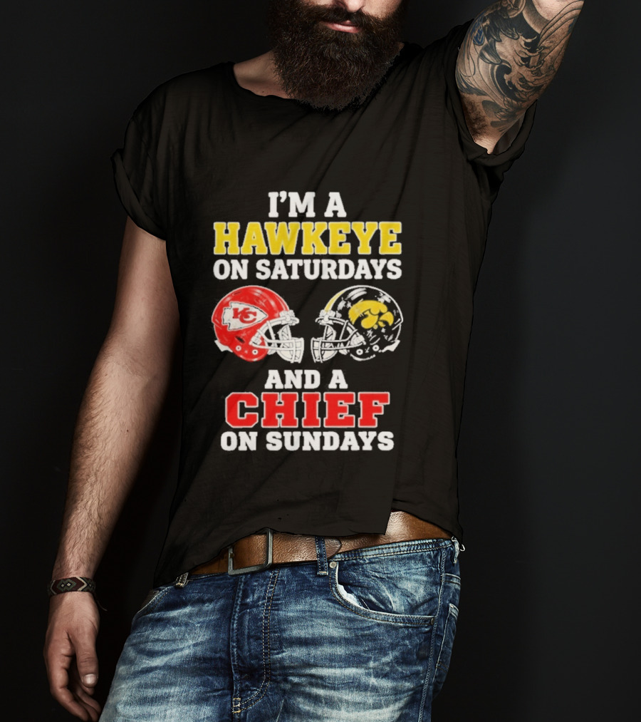I'm A Hawkeye On Saturdays And A Chief On Sundays Helmet Head To Head T-Shirt