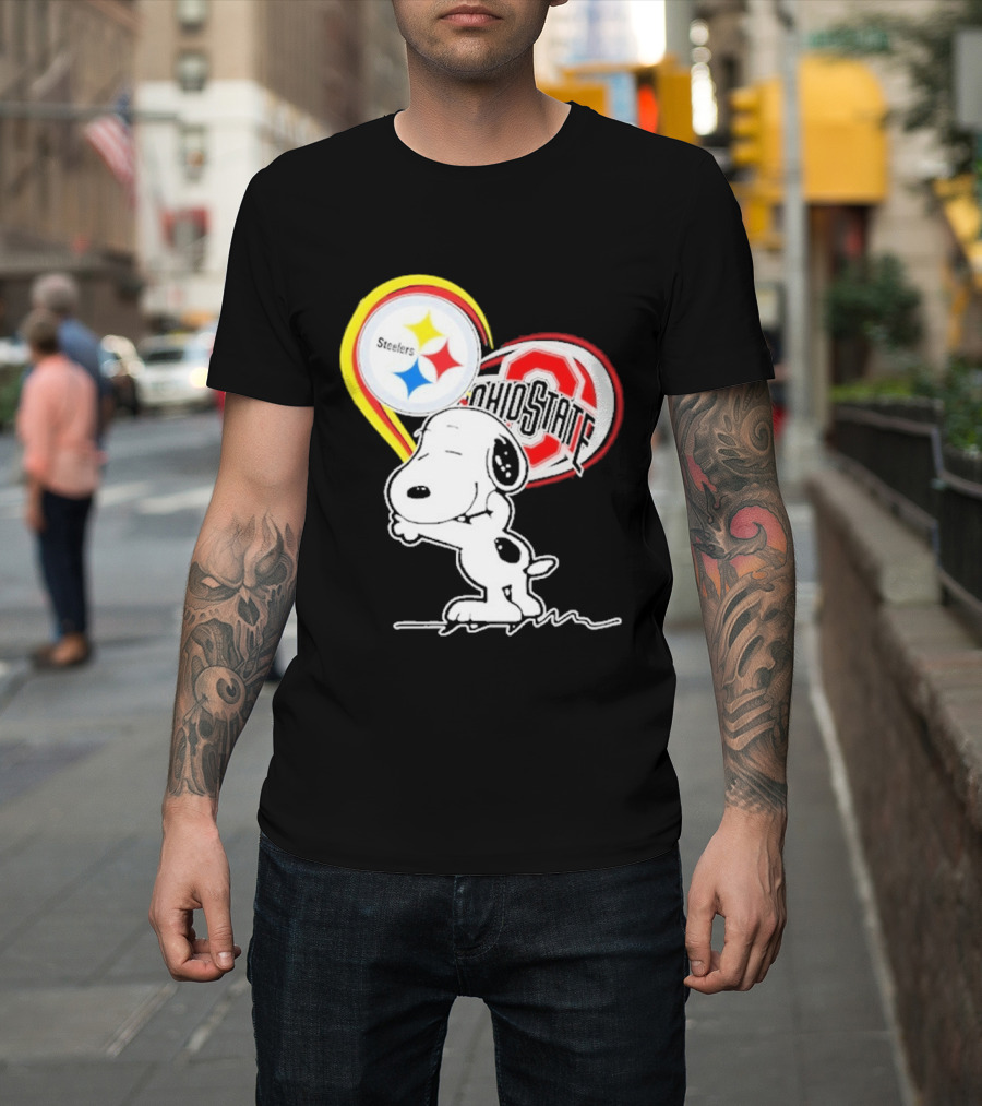 Pittsburgh Steelers Ohio State Buckeyes Snoopy Peanuts Heart T-Shirt