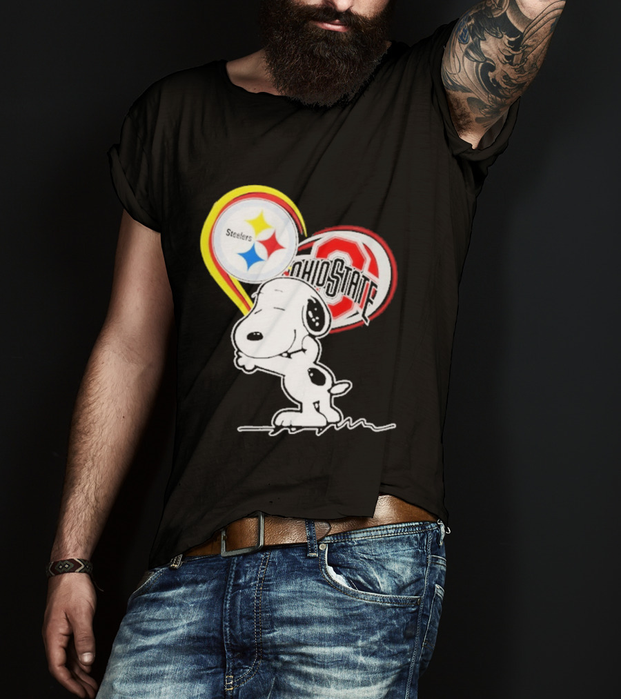 Pittsburgh Steelers Ohio State Buckeyes Snoopy Peanuts Heart T-Shirt