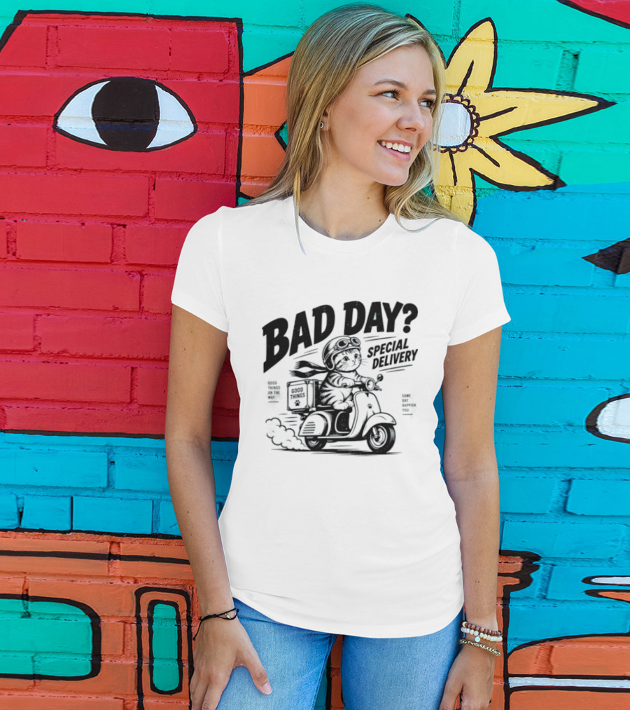 Bad Day Special Delivery Scooter Cat Adventure T-Shirt