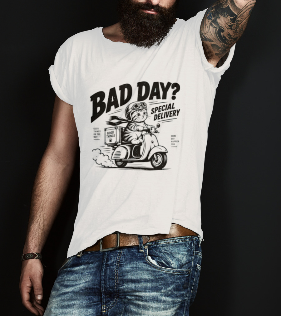 Bad Day Special Delivery Scooter Cat Adventure T-Shirt