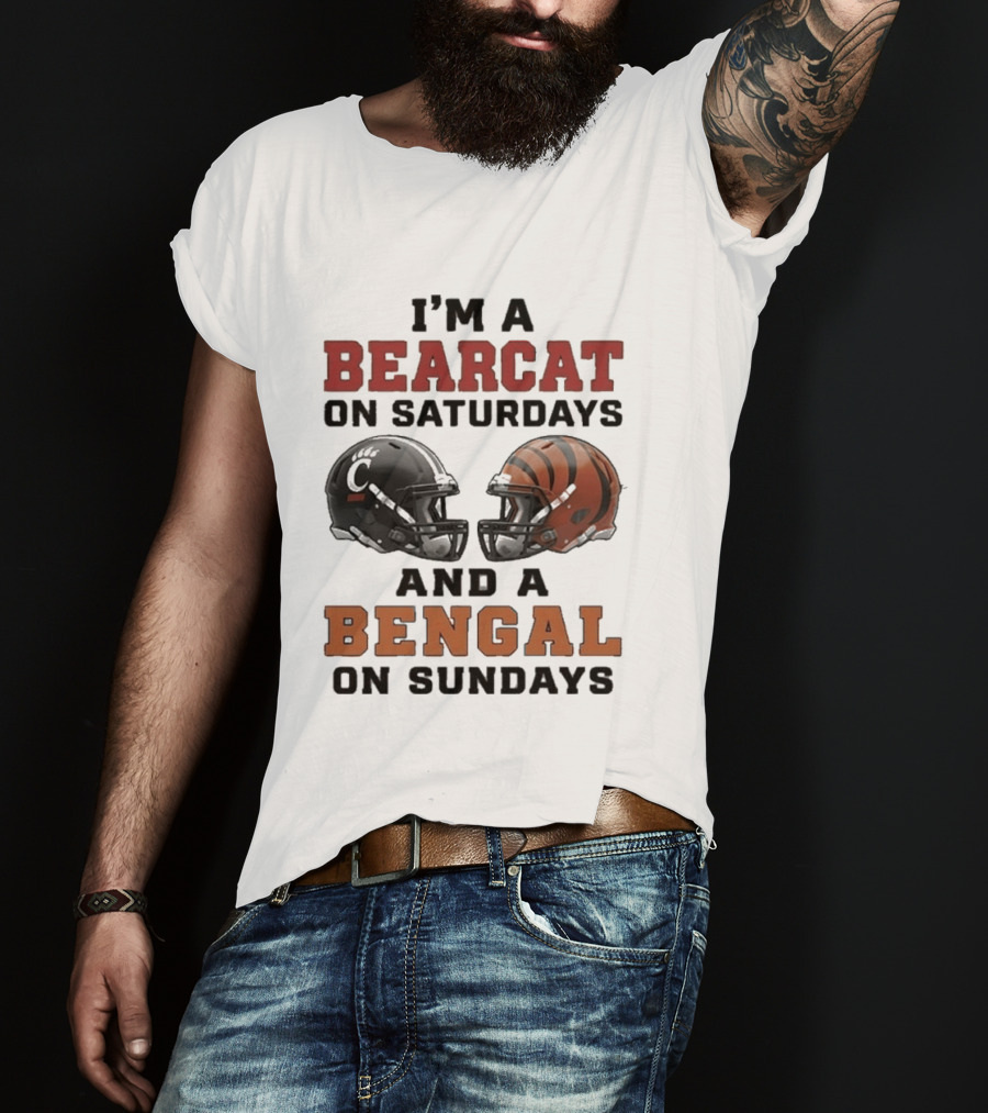 I'm A Bearcat On Saturdays And A Bengal On Sundays Football Helmet T-Shirt
